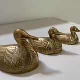 Suite of 3 ducks in golden brass Authentic Vintage 70