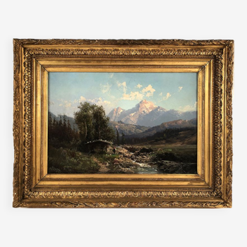 Paysage de montagne huile sur toile signée, Emile Godchaux (1860-1938),encadrée