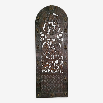 African door in carved wood and bronze of village chief Baboun, Cameroon, early 20th century