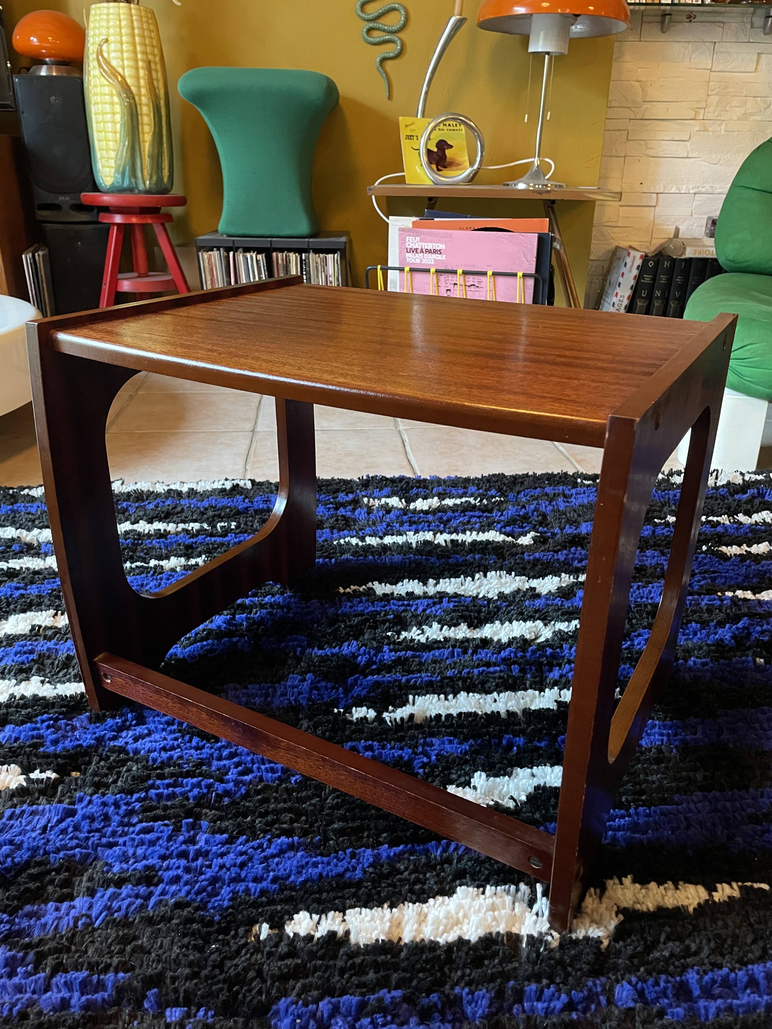 Set of three nesting coffee tables, 1970, dark wood.