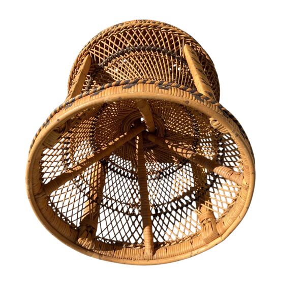 Ancien tabouret vintage en osier et rotin tressé 70 Emmanuelle