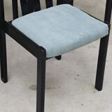 Set of 4 modernist black chairs with light blue ribbed fabric