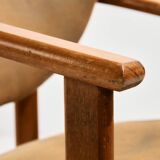 Fauteuil en hêtre et cuir, 1970