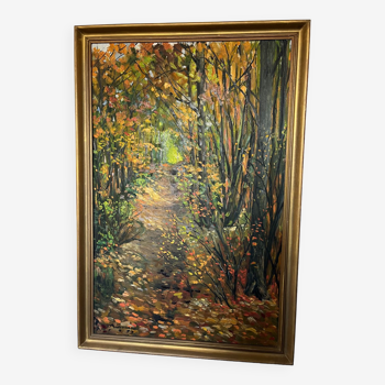 Tableau paysage forêt signé