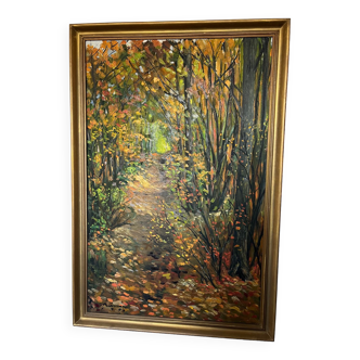 Tableau paysage forêt signé