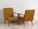 2 armchairs in wood and ochre fabric, 1950