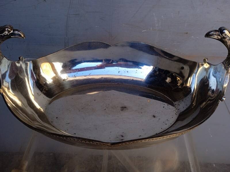 Phenix bowl on foot silver metal center table 1940