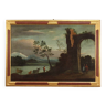 Painting landscape with ruins oil on canvas from 18th century
