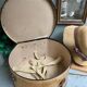 Hat box with leather handle