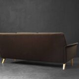 Vintage Mid-Century Danish Modern Brown 3-Seater Sofa by Folke Ohlsson