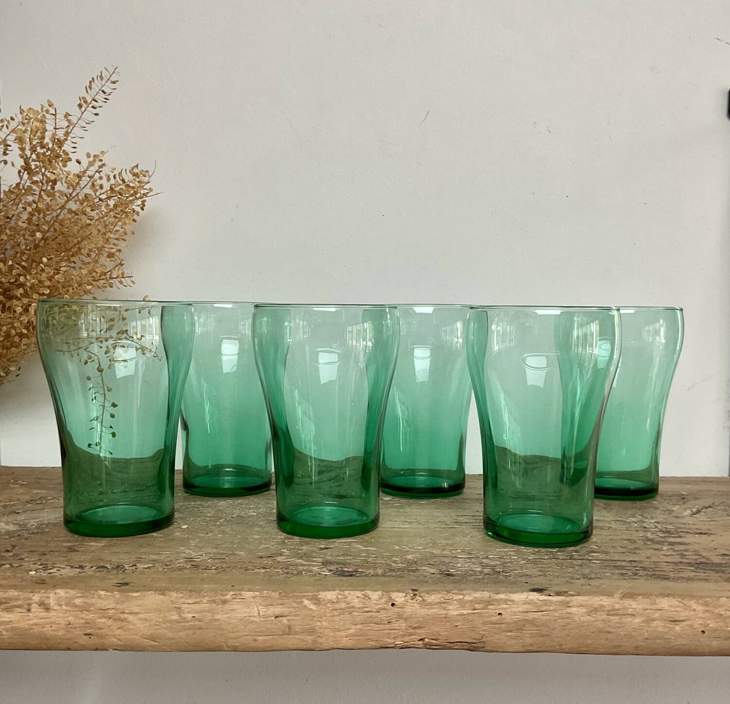 6 verres vintage verre émeraude