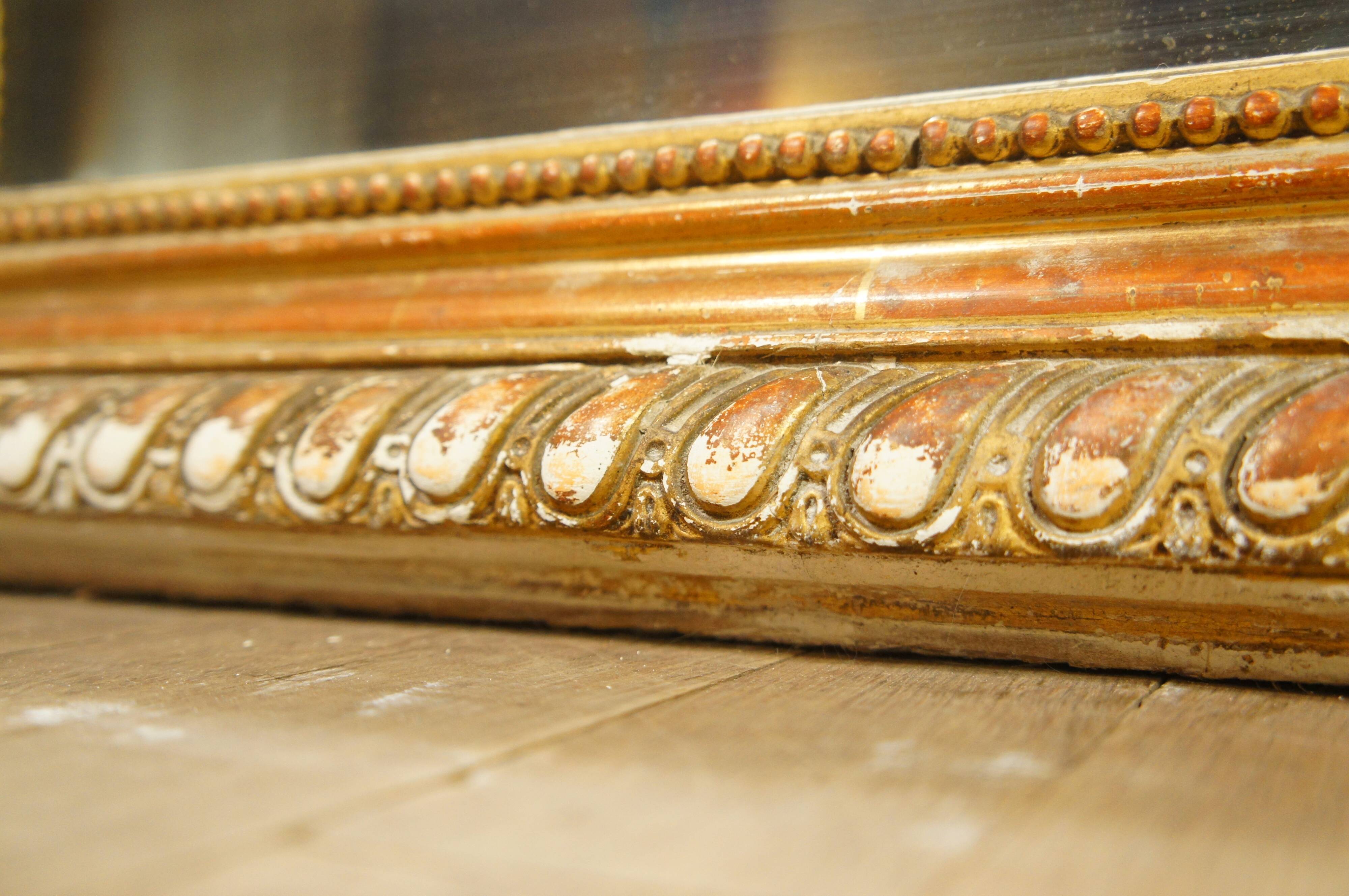 Miroir de style Louis XV doré feuille d'or, XIXe siècle - 142x90