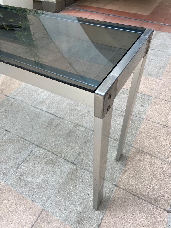 Console en inox et verre fumé - 1970
