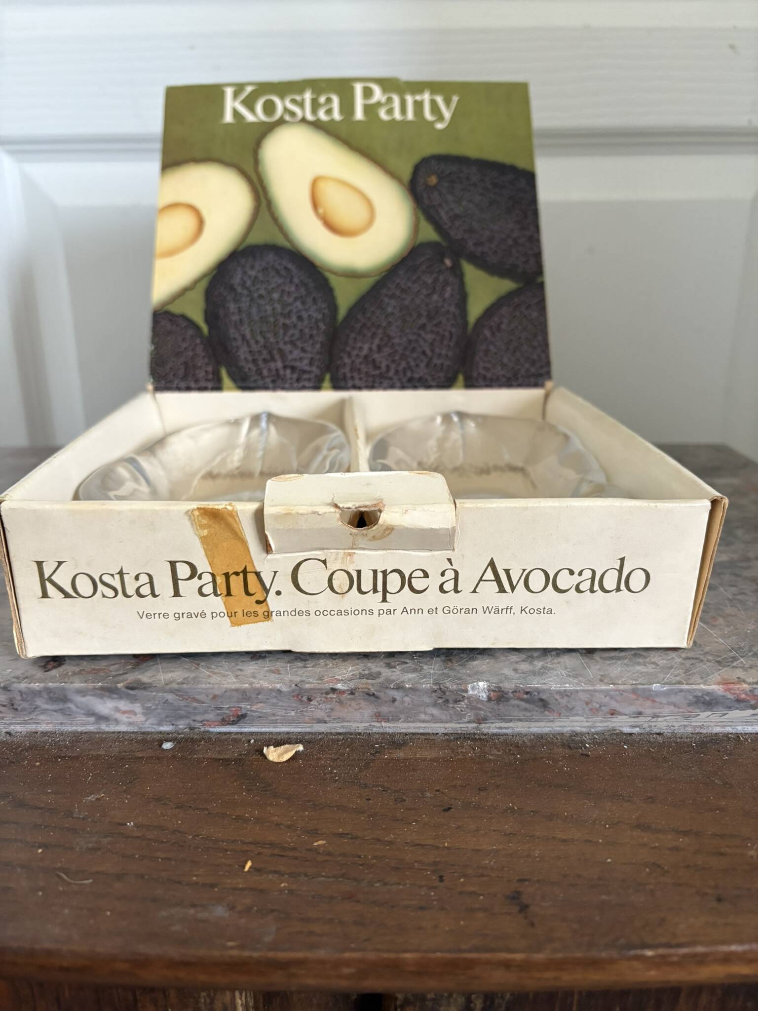 Vintage Avocado Coupe Glass KOSTA Party Engraved