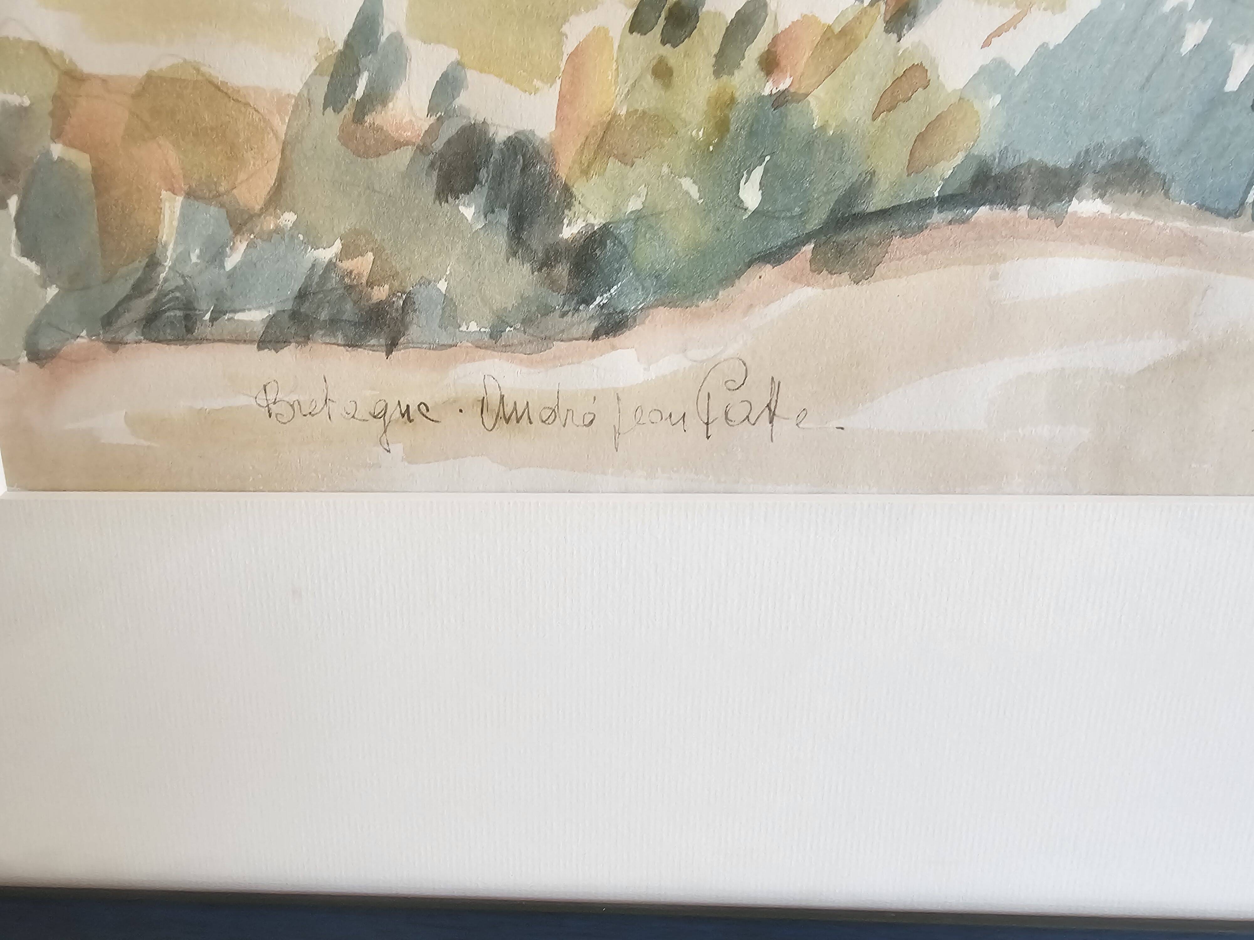 Tableau - Watercolour Landscape Brittany - Breton village - Signed André Jean Co