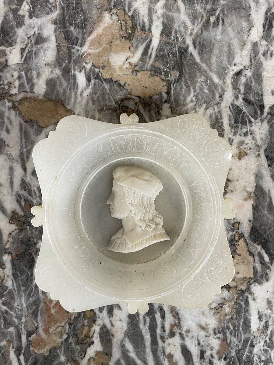 Three alabaster profiles of men, Italy around 1880