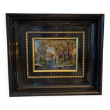 “riviere” painting on metal emaux de limoges signed
