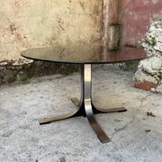 Adjustable coffee table in smoked glass, steel and stainless steel from the 70s