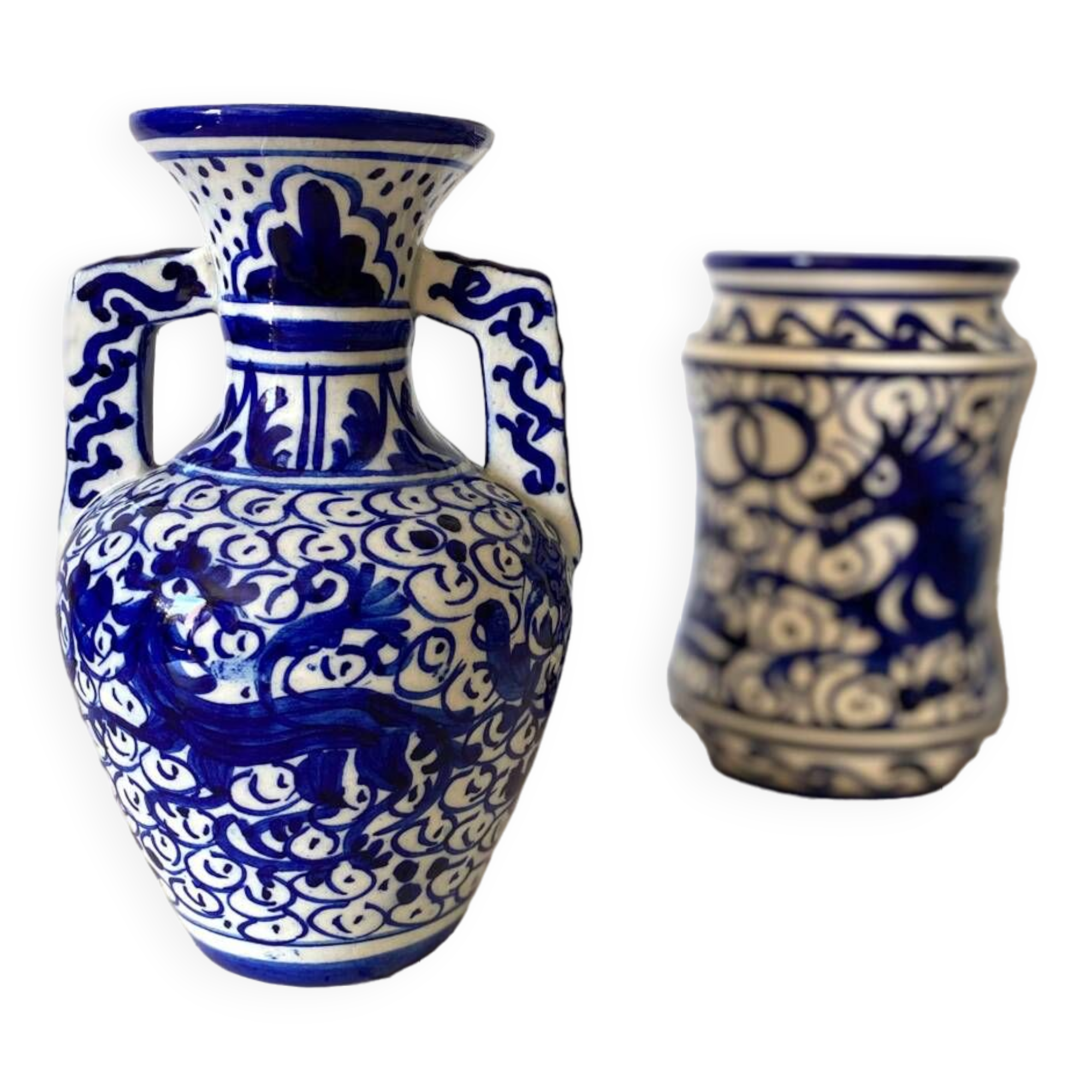 Small amphora vase in old hand-painted ceramic