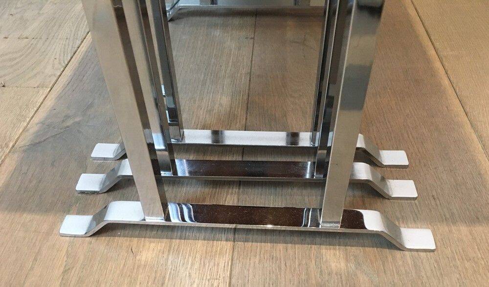 Set of 3 nesting tables in exotic wood and chrome