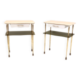 Pair of White Lacquered Nightstands with Marble Tops and Glass Shelves, Italy