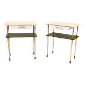Pair of White Lacquered Nightstands with Marble Tops and Glass Shelves, Italy
