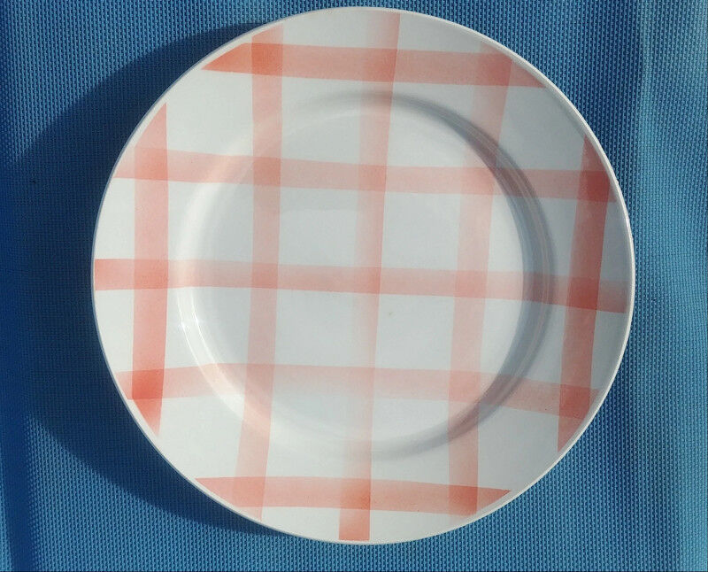 Round/flat serving dish, Moulin des Loups Orchies décor Scottish tiles orange
