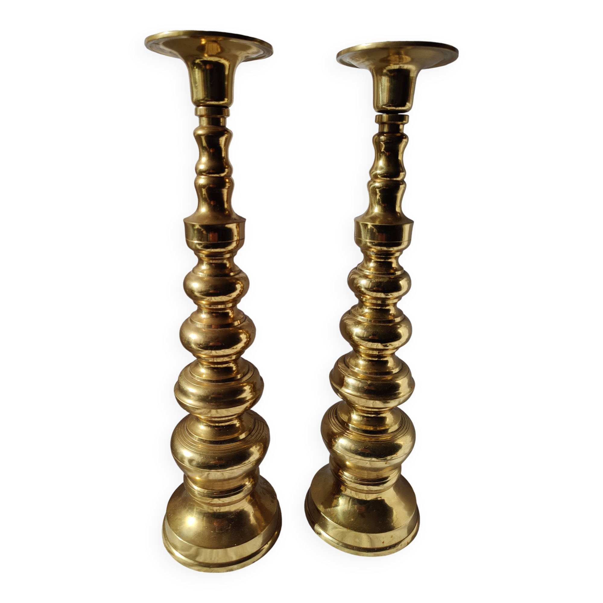 Pair of brass altar candlesticks, mid-20th century