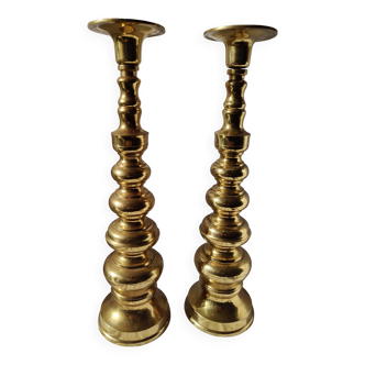 Pair of brass altar candlesticks, mid-20th century