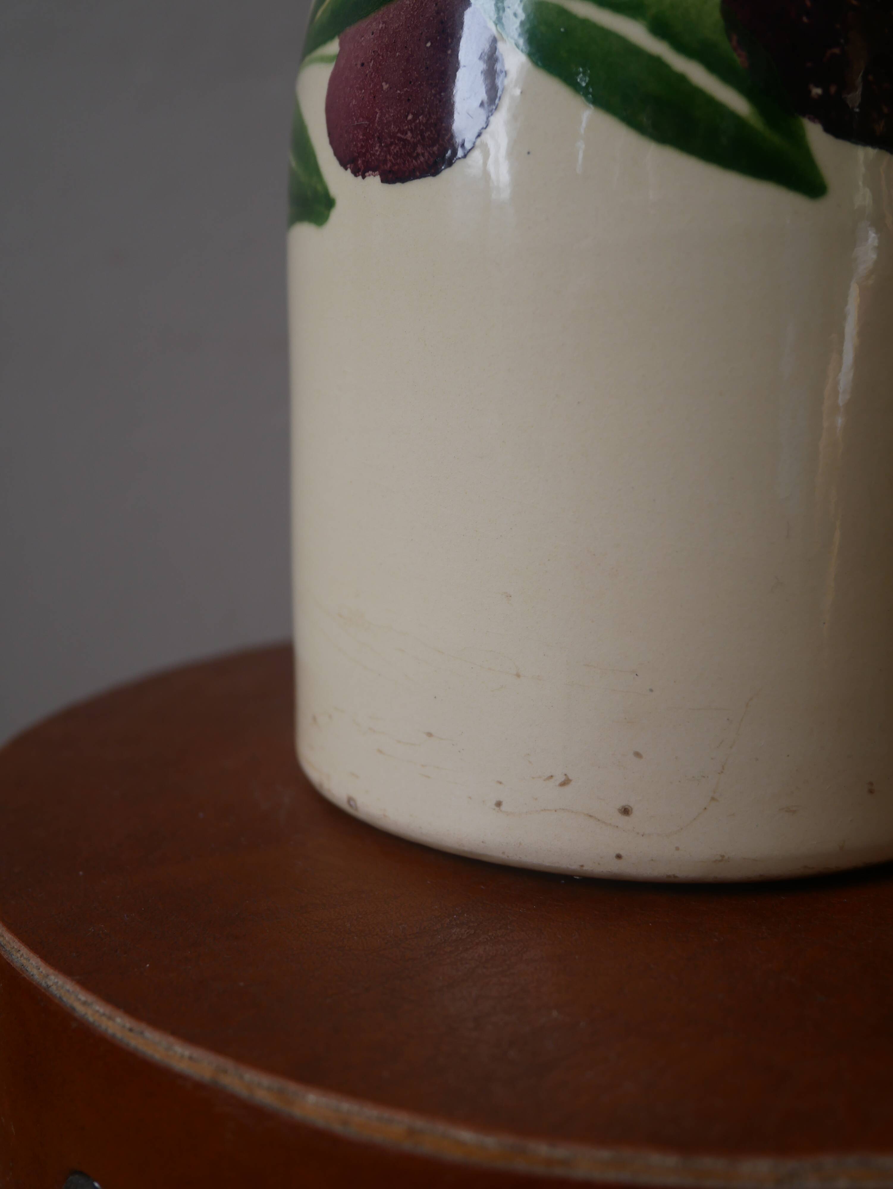 Vintage glazed ceramic vase made in Italy fruit decor handmade pottery jug