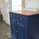 Antique solid wood sideboard – Deep blue & wooden top