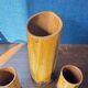 Vintage 1970s ceramic pitcher and glass set for orangeade, faux bamboo.