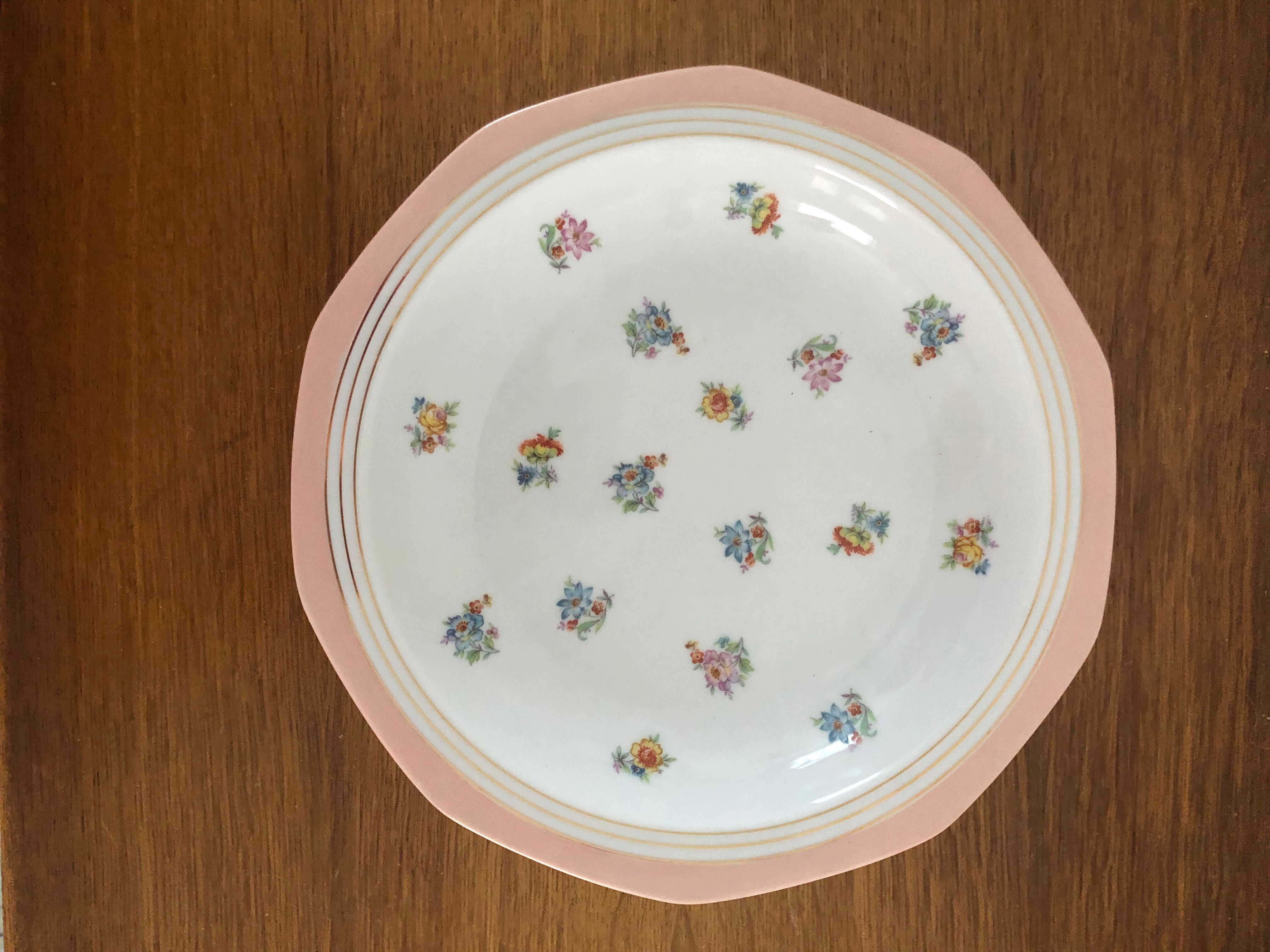 7 dishes Vintage Limoges porcelain pink and gold floral motifs