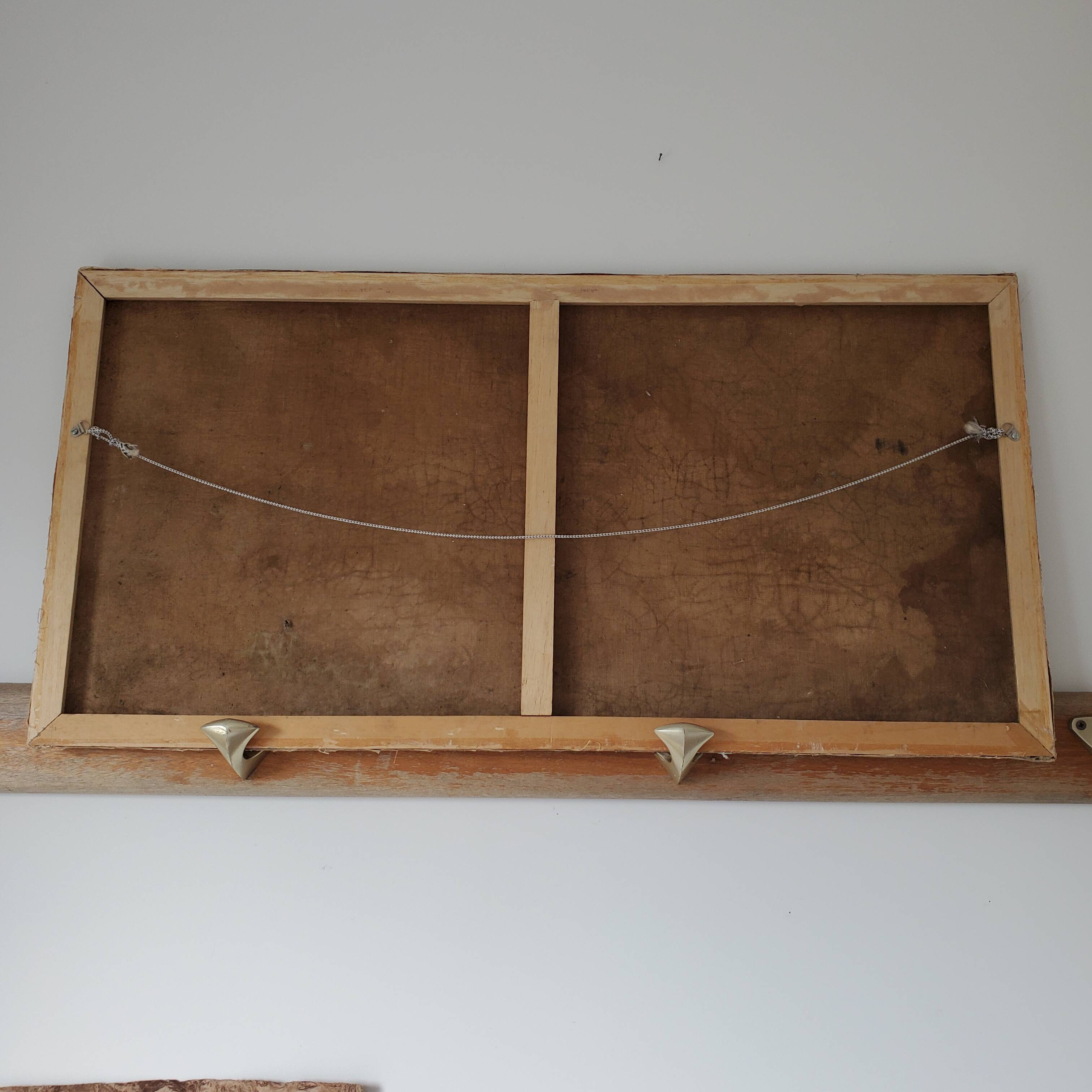 Tableau ancien peinture paysage de rizières et montage