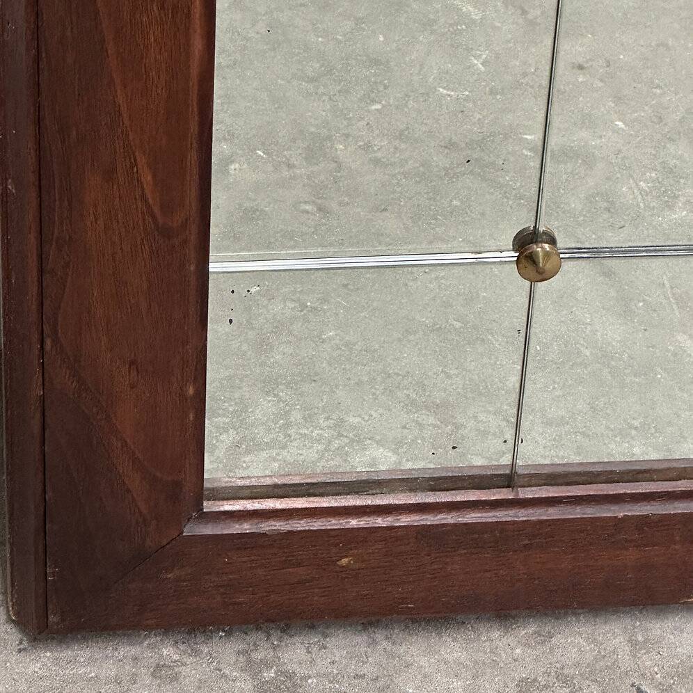 Vintage sectional wall mirror with wooden frame & brass details, 1950s