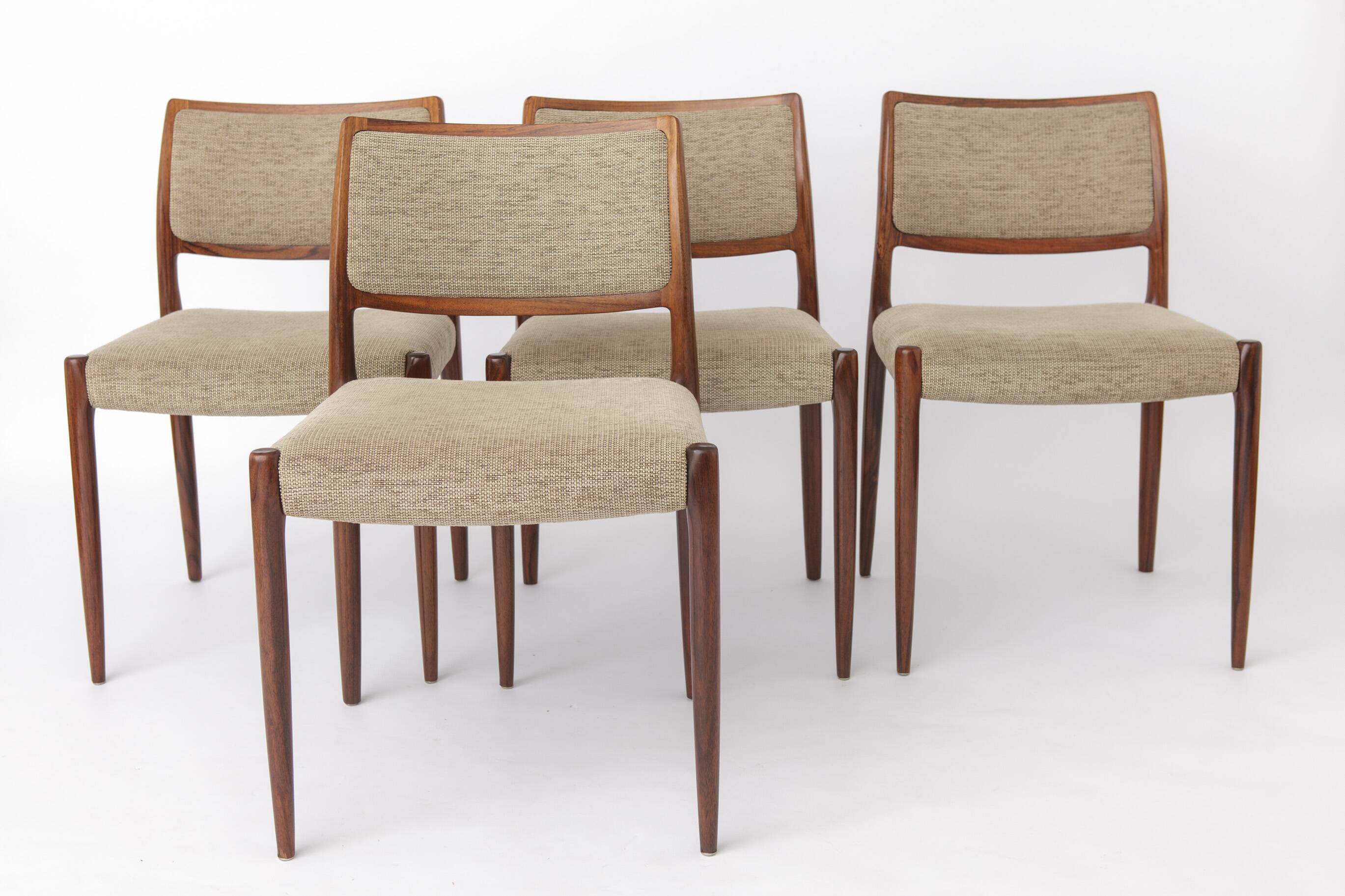 Set of 4 Niels Otto Møller Model 80 Rosewood Dining Chairs, Danish Modern