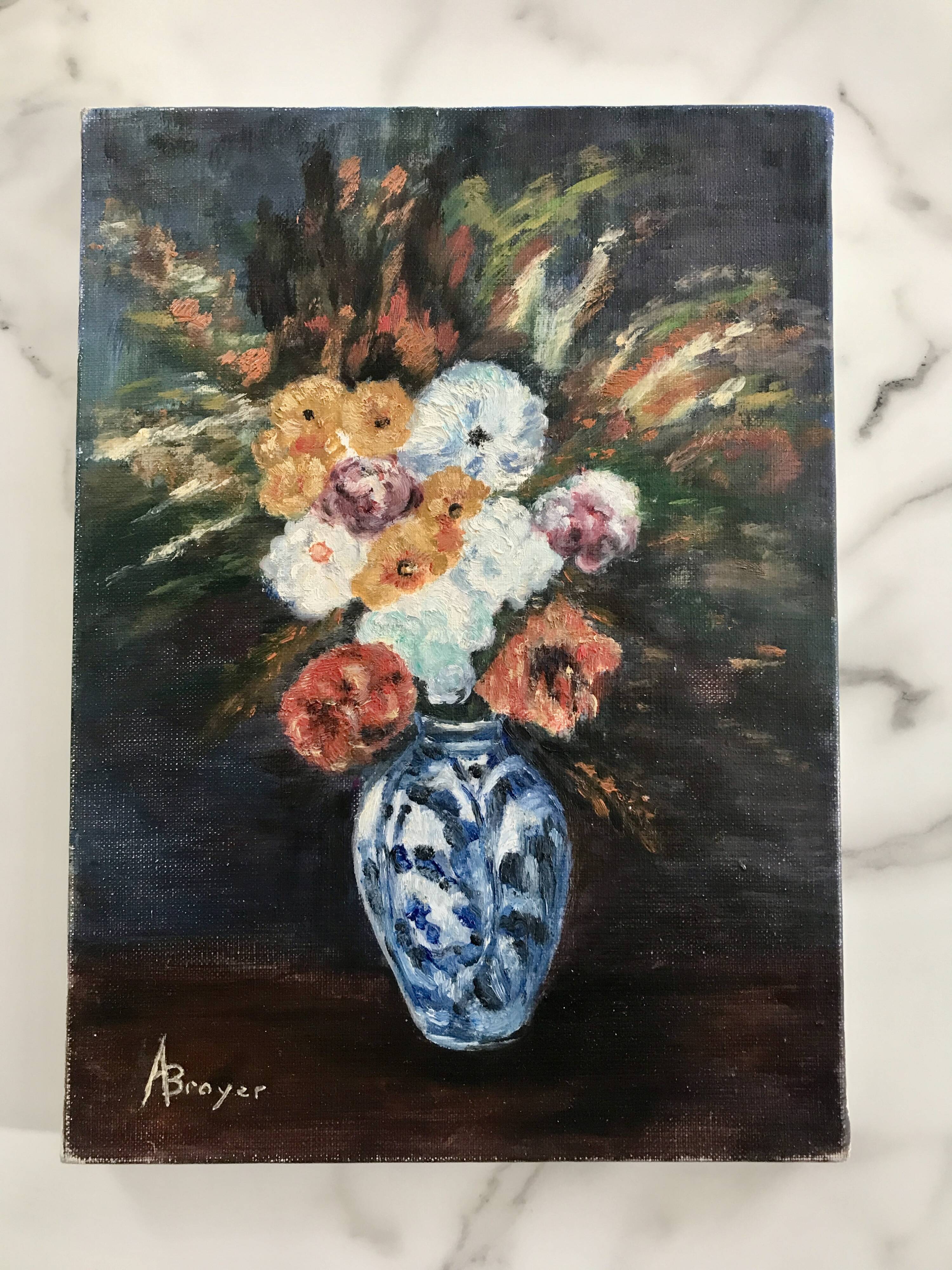 Petite huile sur toile bouquet de renoncules