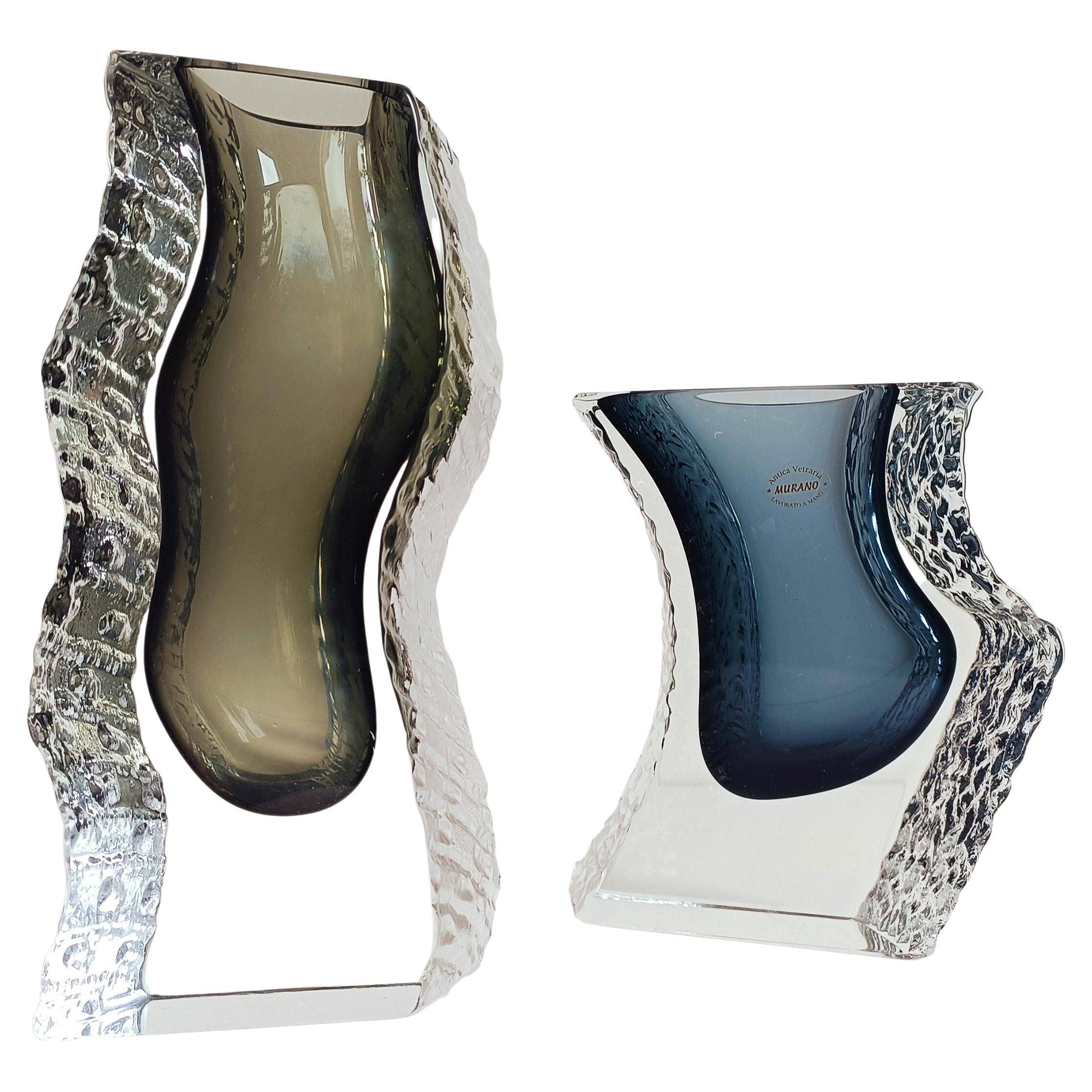 Alessandro Mandruzzato Murano Glass Vases, Hand-Blown, Italy, 1970s