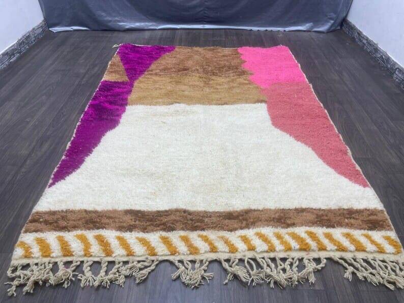 Tapis en laine pure naturelle à motifs colorés taille 150 x 250 cm