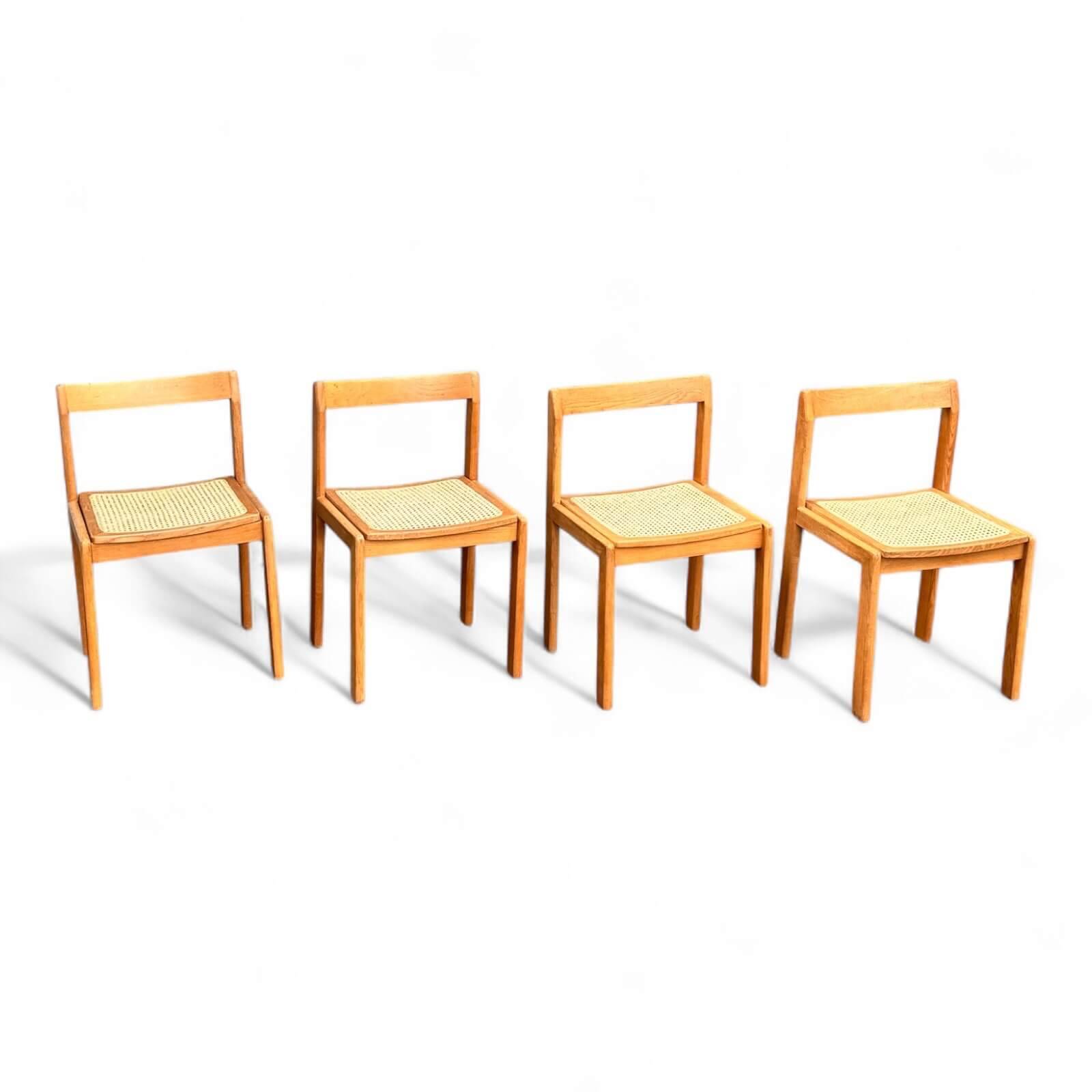 Set of 4 vintage chairs in solid ash and cane