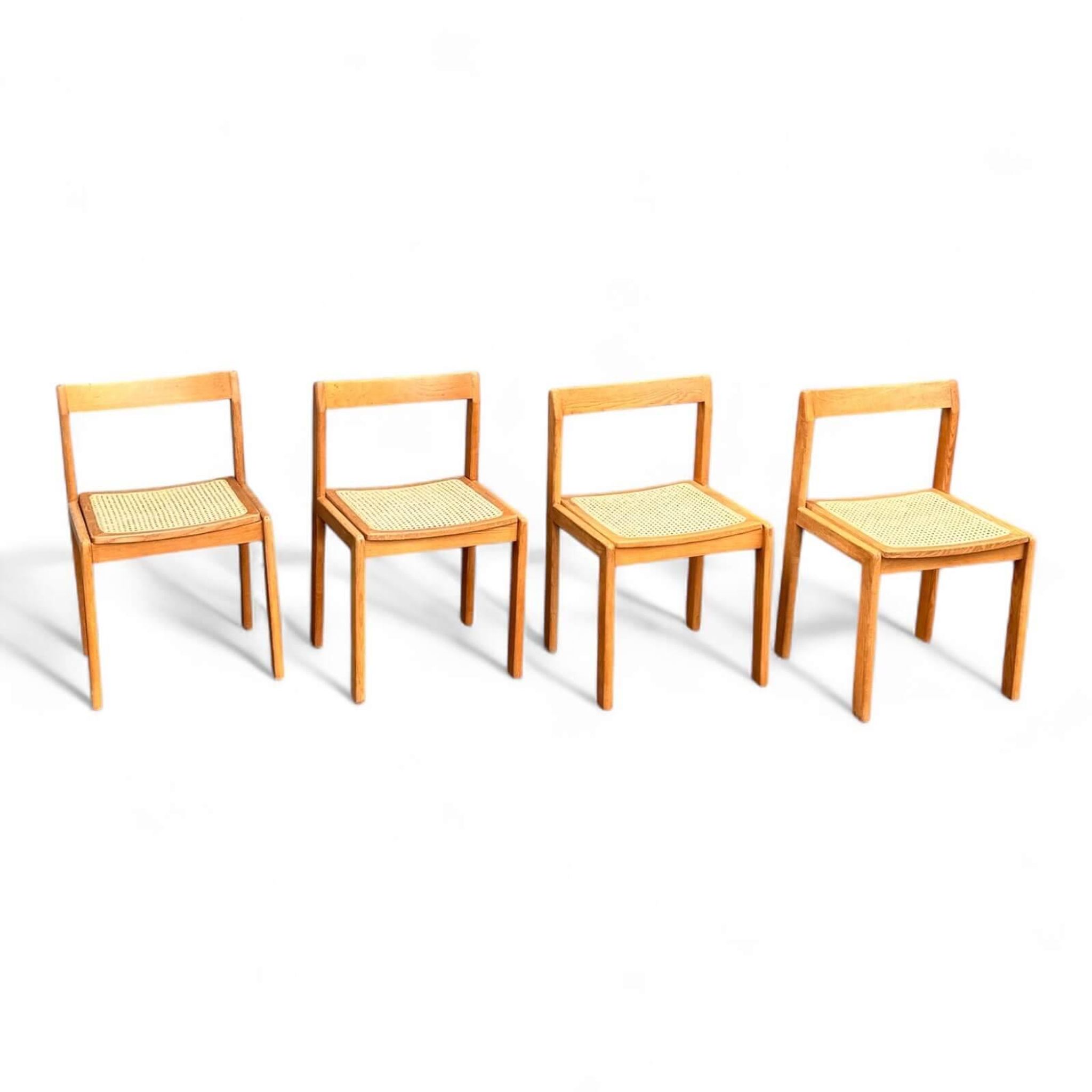 Set of 4 vintage chairs in solid ash and cane