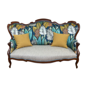 Napoleon III mahogany sofa 19th covered with Casamance fabric
