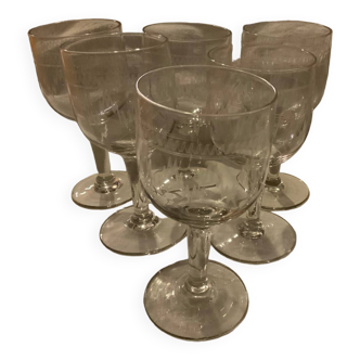 6 Selency x Monoprix Croisé Laroche engraved stemware