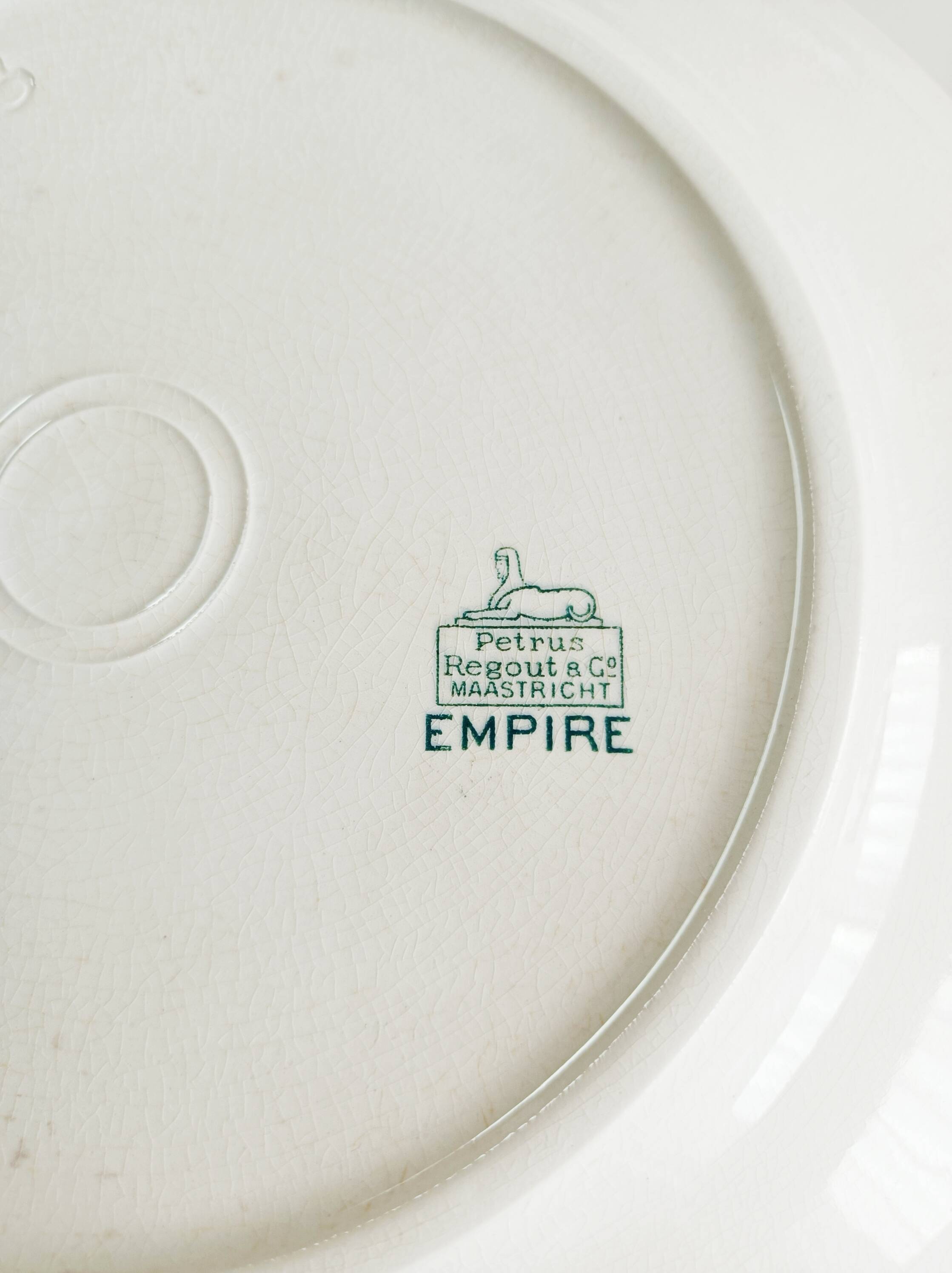 Set of 6 flat plates, ironstone, Petrus Regout, Empire.