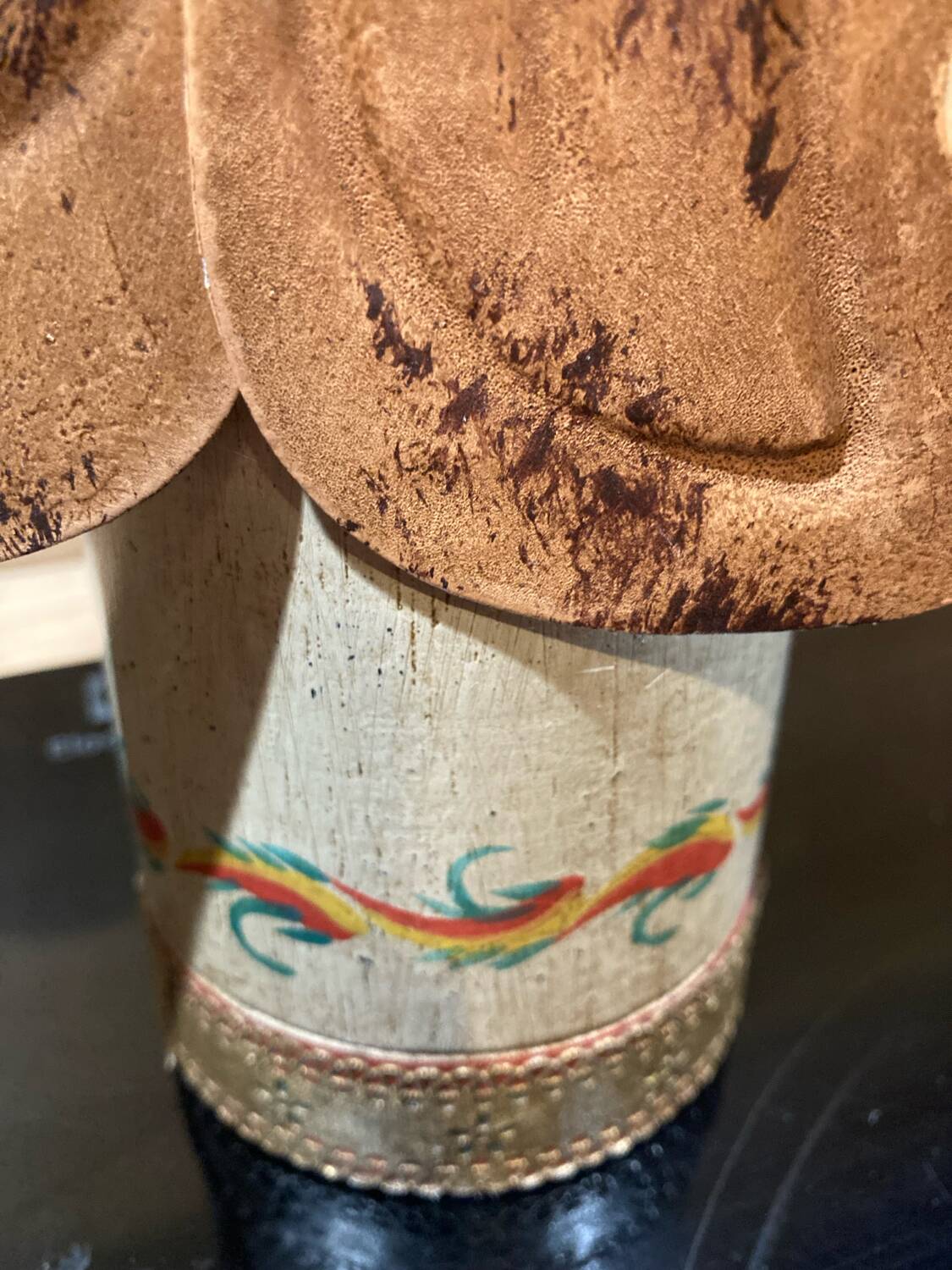 German polychrome wooden angel of light candle holder