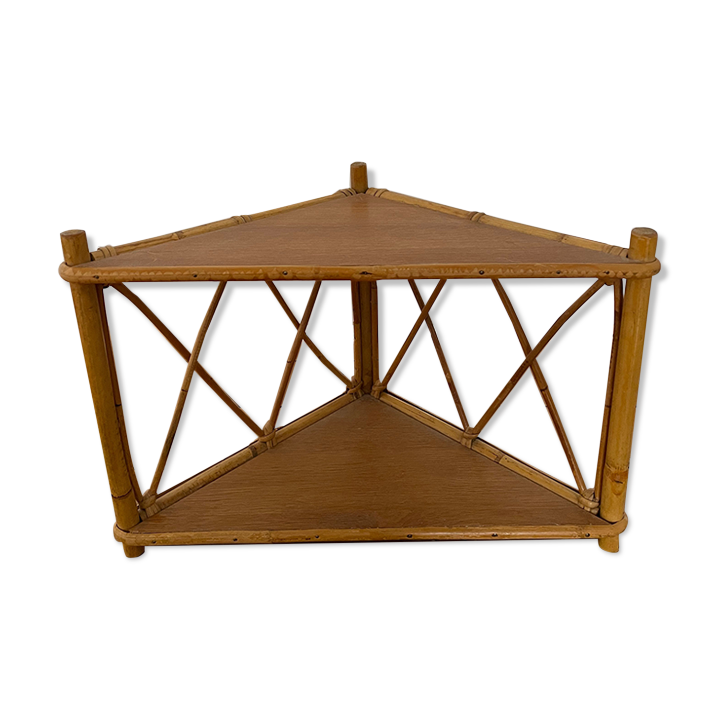 Rattan corner shelf, circa 1960