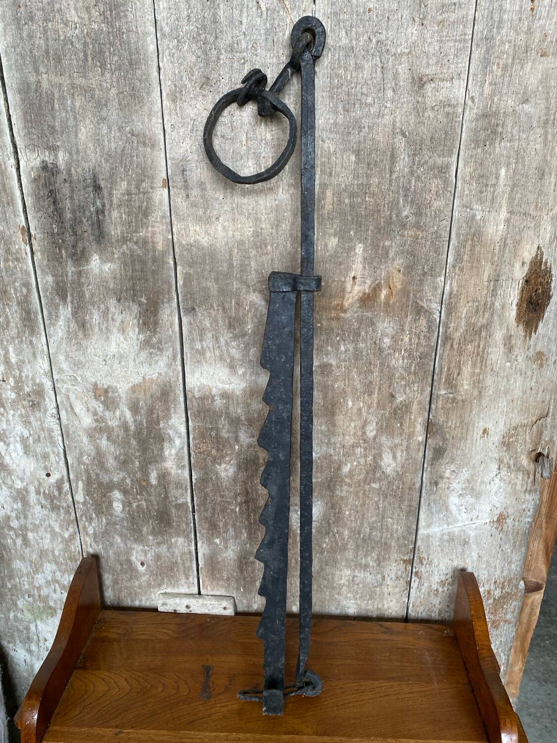 Old cooking rack fireplace wrought iron black 19th century vintage