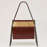 Carl Auböck II Magazine rack Midcentury, brass and brown leather, vintage, Austria