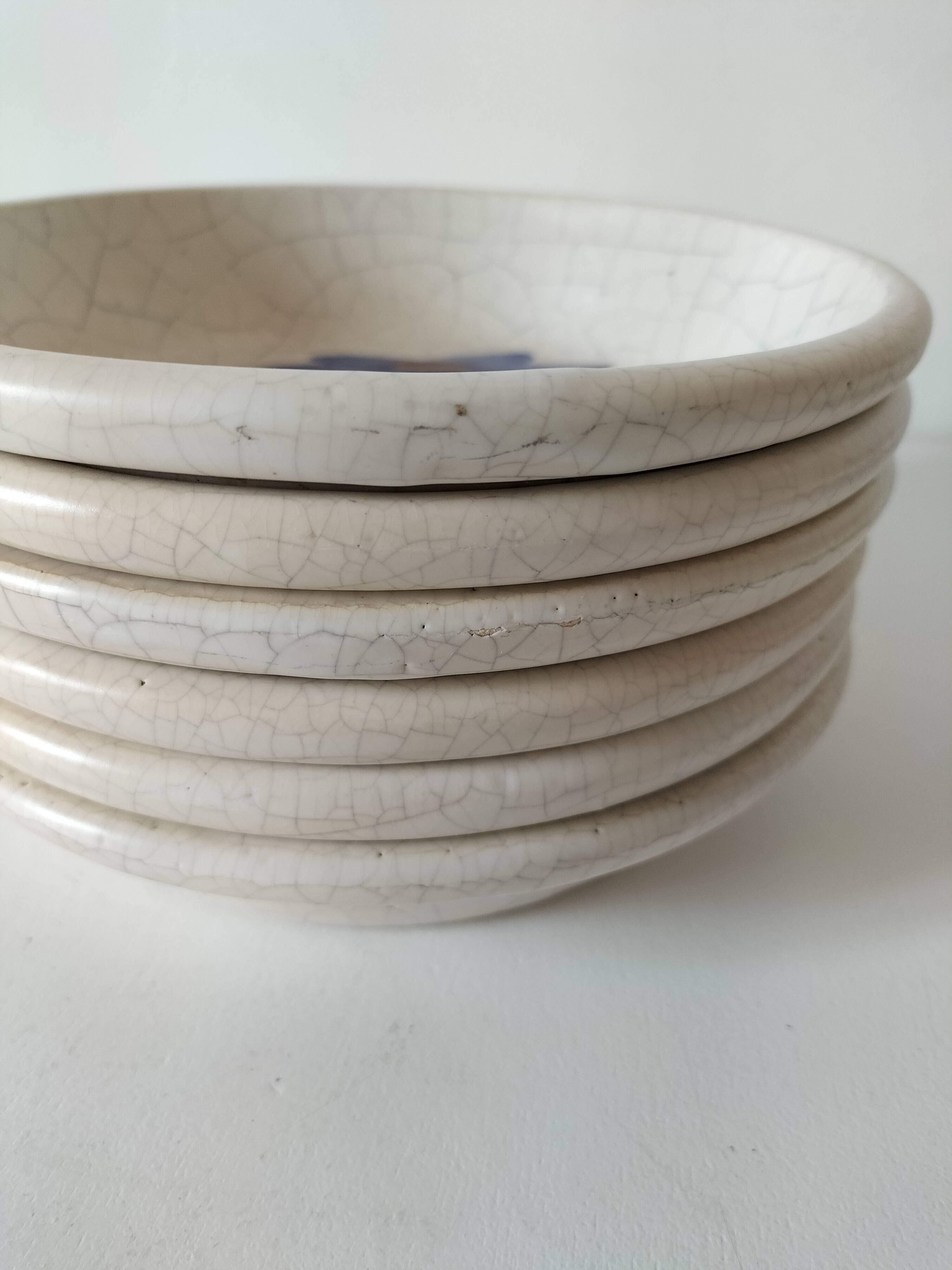 6 deep plates Poteries du Marais hand-painted floral decoration from the 60s and 70s