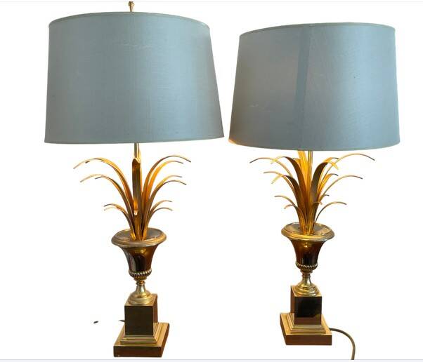 Pair of palm lamps in gilded brass – Maison Boulanger, circa 1980